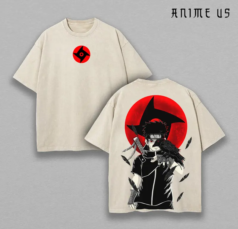 Shisui Uchiha x Naruto Anime Double Printed Vintage Washed Tee Unisex Oversize Anime Manga Washed Heavyweight Cotton T-shirt Naruto Merch ShiShui Fan