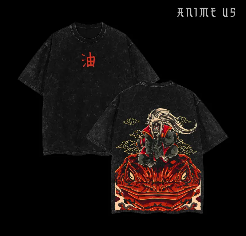 Jiraiya x Naruto Anime Double Printed Vintage Washed Tee Unisex Oversize Anime Manga Washed Heavyweight Cotton T-shirt Naruto Merch Jiraiya Fan