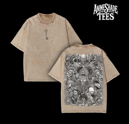 The Key - Attack on Titan T-Shirt Acid Washed Oversized Tee, Vintage Anime Merch, Double Printed Design Inspired by Shingeki no Kyojin Fans Collectors
