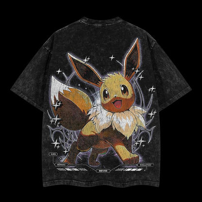 Pokemon "Eevee" Vintage Unisex Oversize Anime Manga Acid Washed Heavyweight Cotton T-shirt, graphic tee,anime lover , outfits men