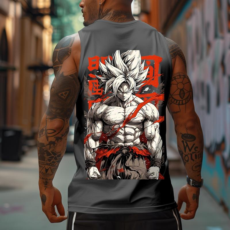 Dragon Ball DBZ Son Goku Unisex Summer Outfits Men Streetwear Top Rated 80s 90s Graphic Tees Cotton Anime Tank Tops Men Gifts Woven Premium Breathable 100% Cotton Super Soft Pre-Shrunk Loose Fit