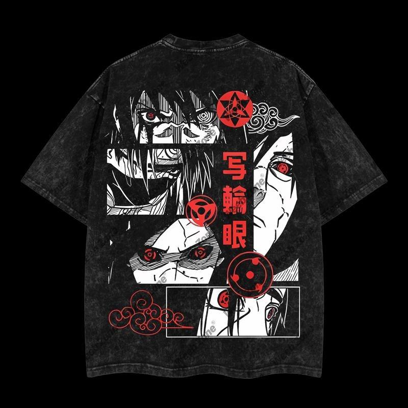 Uchiha Clan "Sharingan" Vintage Unisex Oversize Anime Acid Washed Heavyweight Cotton T-shirt, graphic tee,anime merch fan, outfits men,boys merch