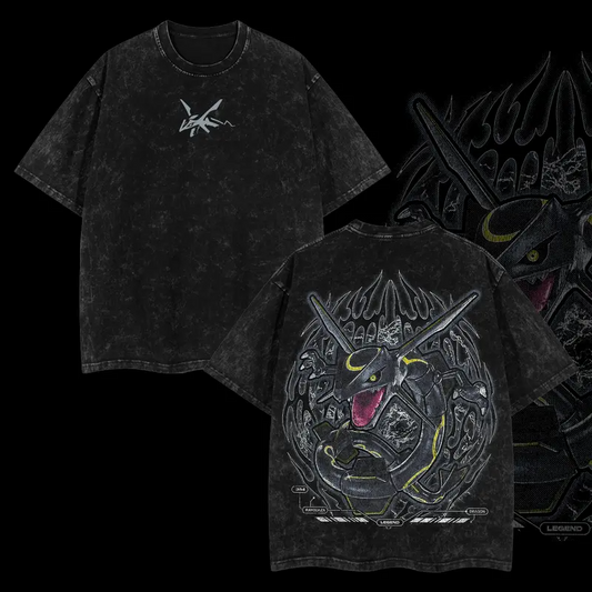 Pokemon "Rayquaza" Vintage Unisex Oversize Anime Manga Acid Washed Heavyweight Cotton T-shirt, graphic tee,anime lover , outfits men