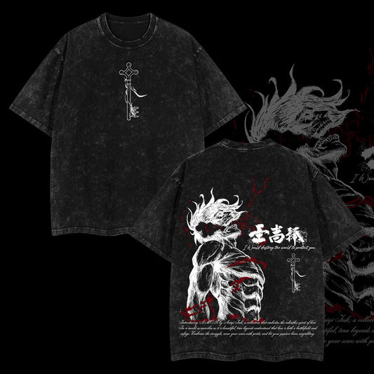 Eren Yeager Tee – Attack on Titan Unisex Oversize Anime Manga Acid Washed Heavyweight Cotton T-shirt, graphic tee,anime lover , outfits men