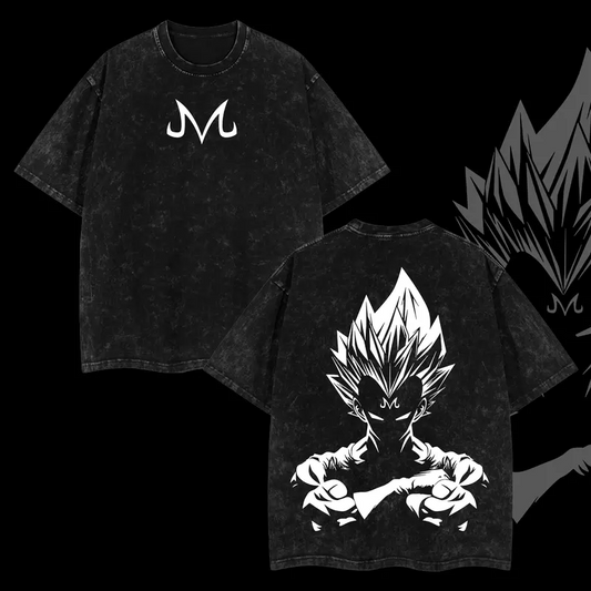DB "Majin Vegeta" Black Edition Vintage Unisex Oversize Anime Manga Acid Washed T-shirt, graphic tee,anime merch fan, outfits men